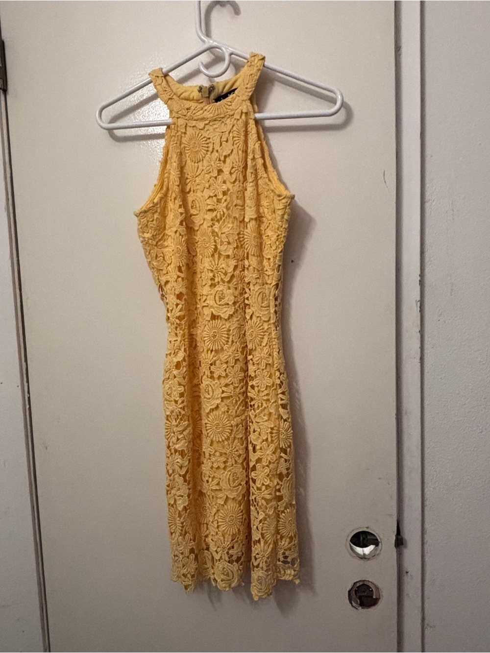 Lulu's Yellow Floral Lace Halter Midi Dress
